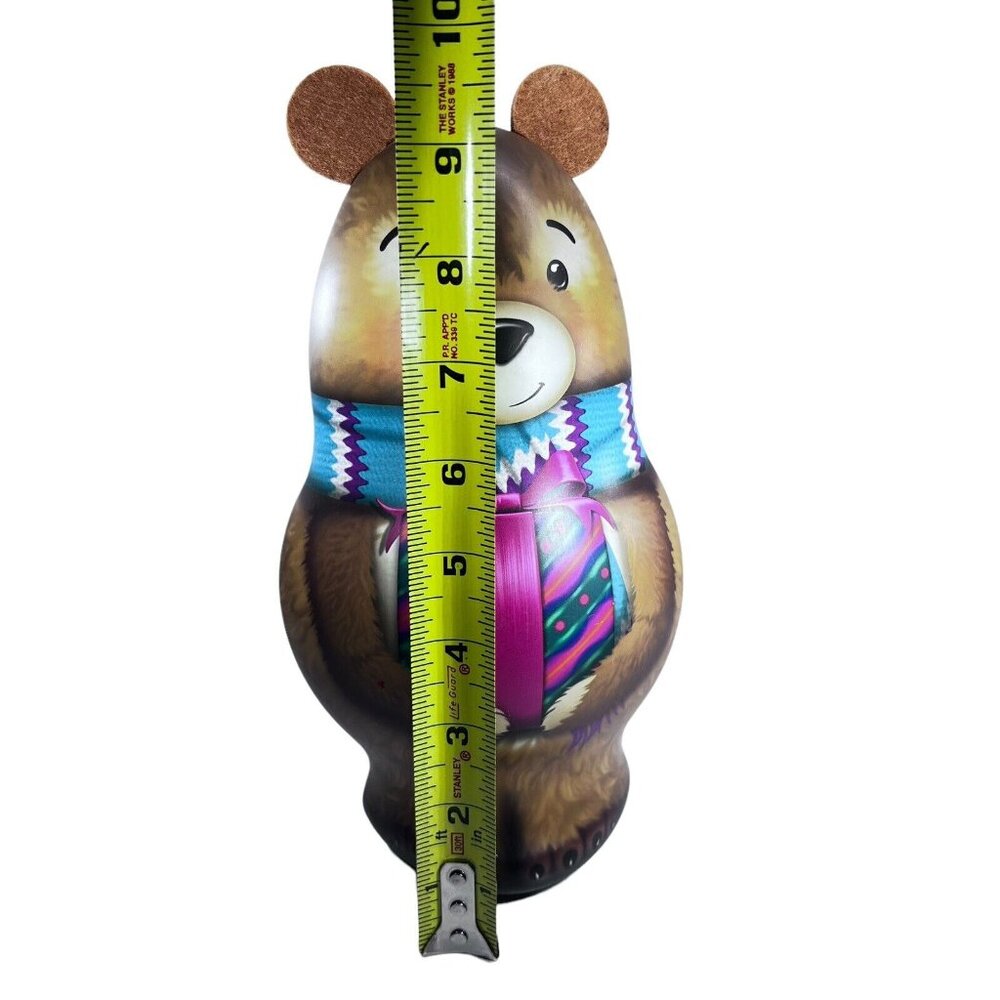 Teddy Bear Tin 10" Tall Felt Ears Decorative Candy Box Metal Gift Container - Picture 8 of 8
